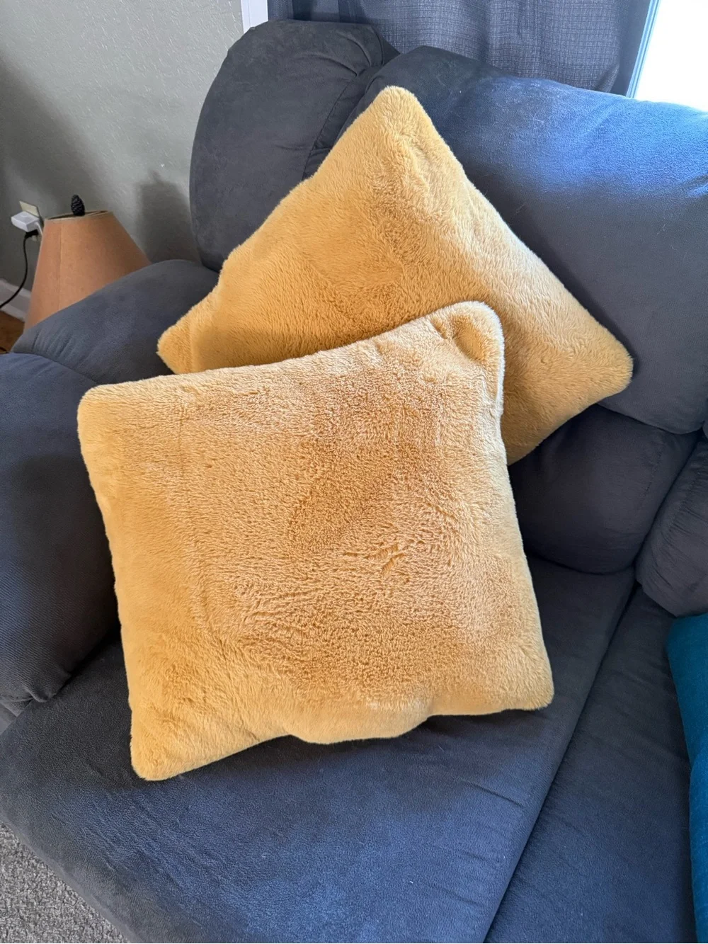 Plush Mustard Yellow Throw Pillows - Set of 2